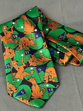 Vintage 1999 Scooby-Doo Golf Necktie Green Cartoon Network Novelty Tie